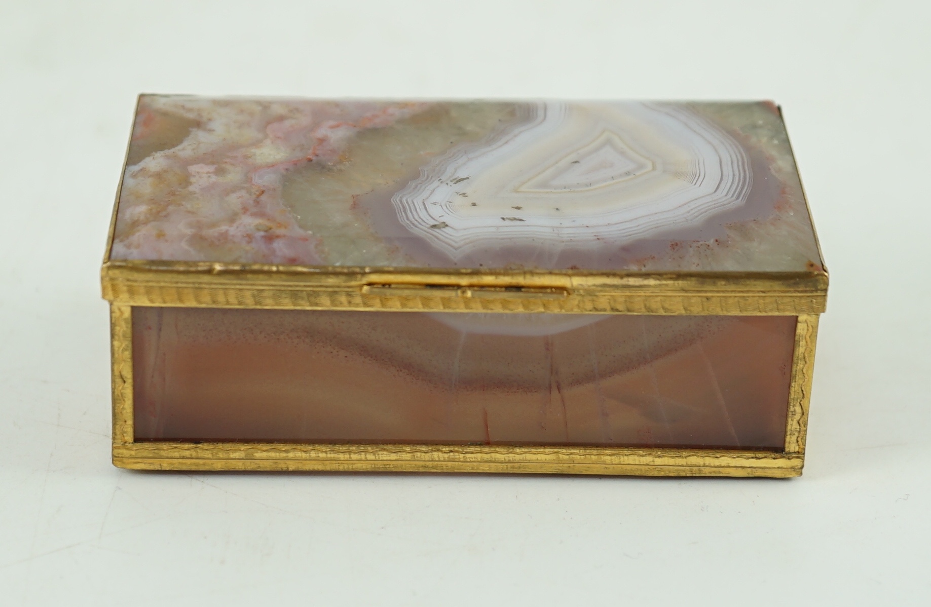 A German gold mounted banded agate rectangular snuff box